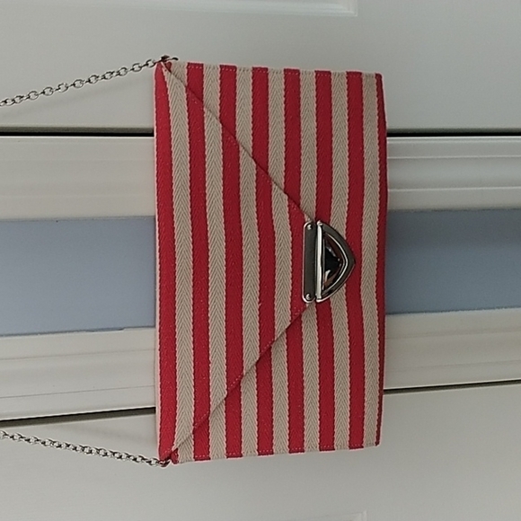 Mudo Accessories Portfolio Envelope Bag Clutch Crossbody Red and White Stripe - Picture 5 of 12
